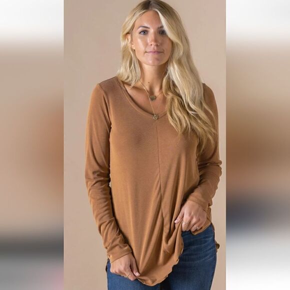 NWT Vincent Curve Long Sleeve Ribbed Top Wide V Neck - Picture 1 of 3